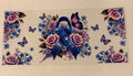 Blue ribbon with purple flowers