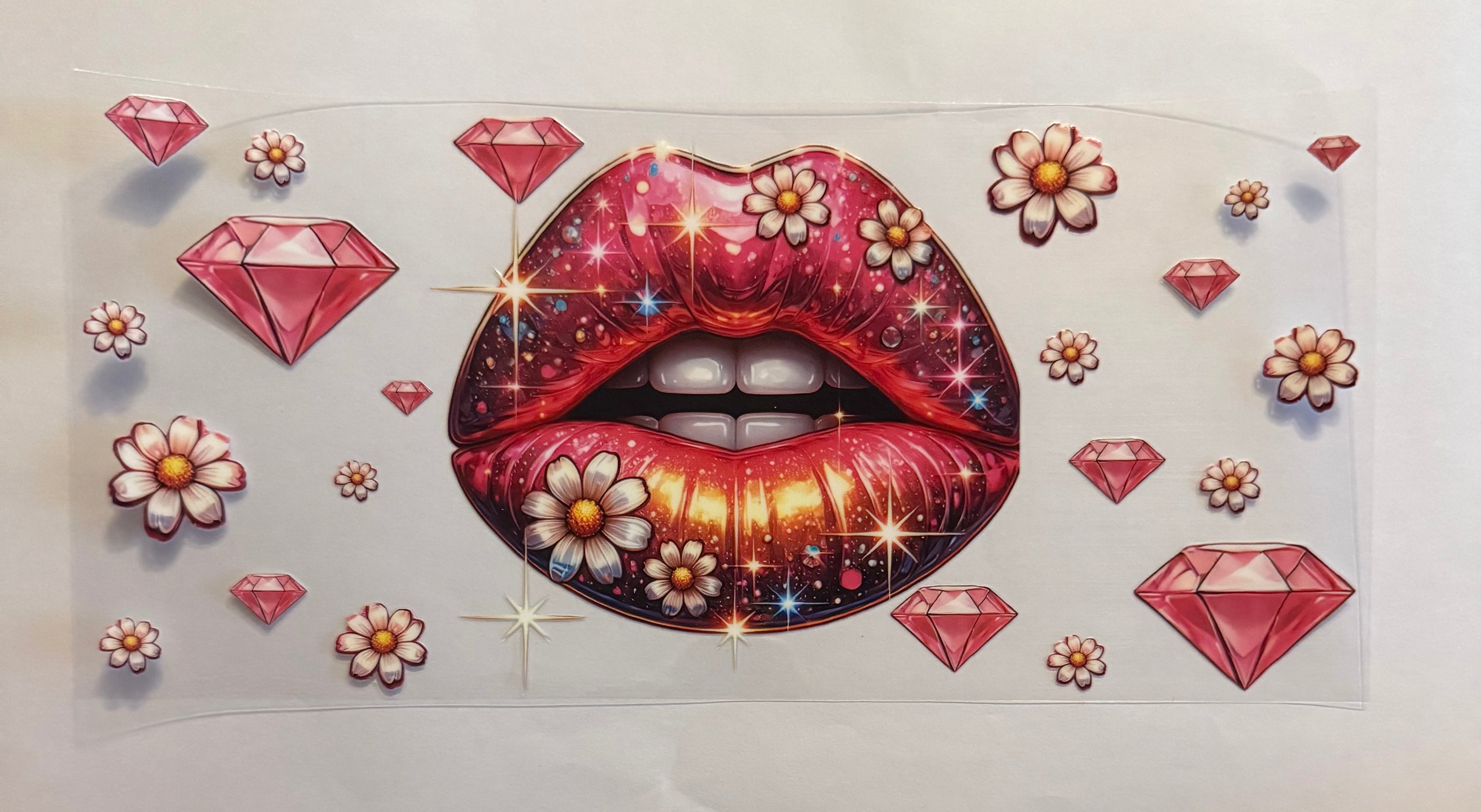Lips with gems and flowers