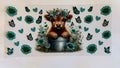 Cow in bucket with flowers and butterflies