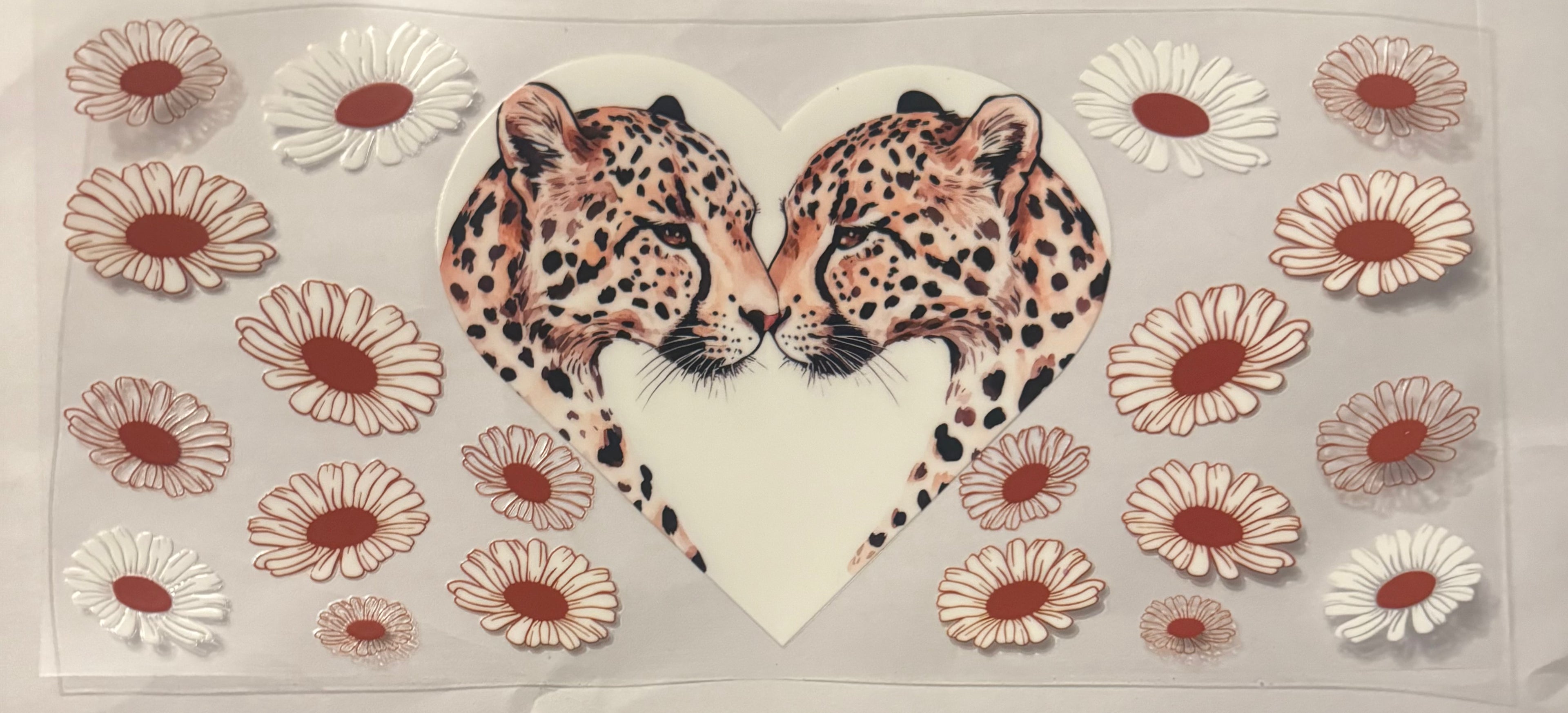 Cheetahs with flowers and heart