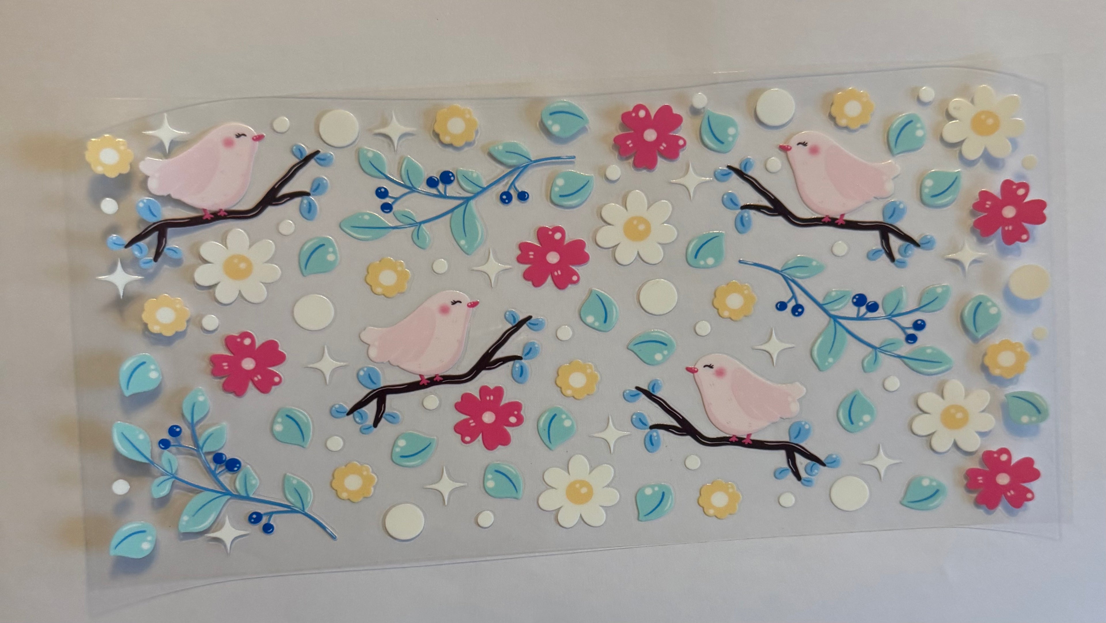 Pink birds with scenery