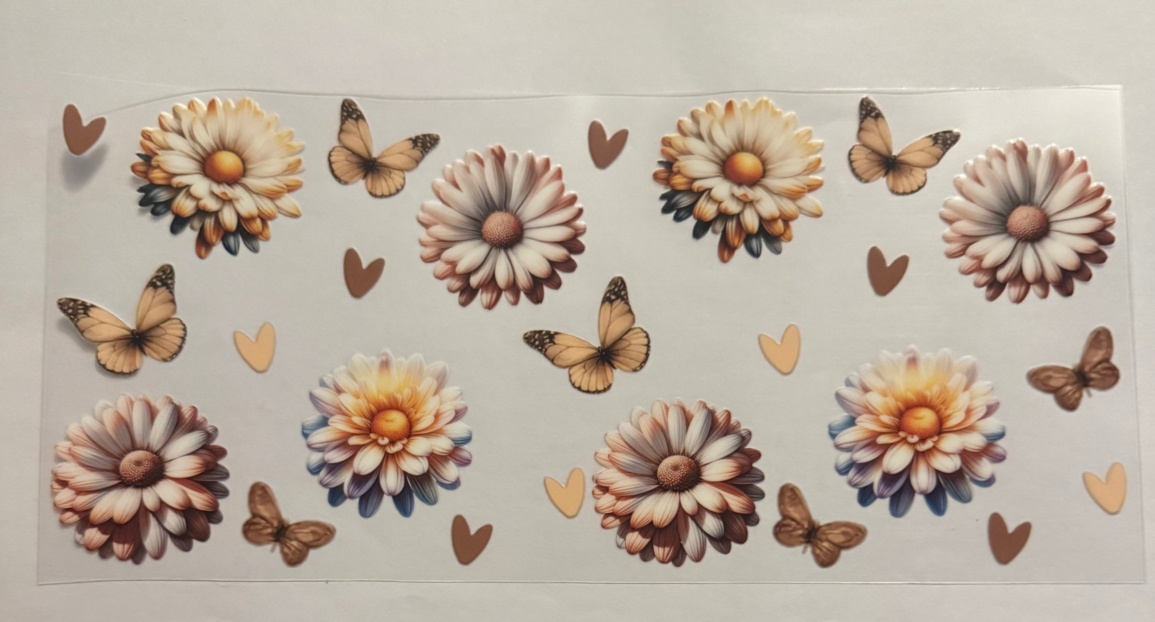 Neutral flowers with hearts and butterflies