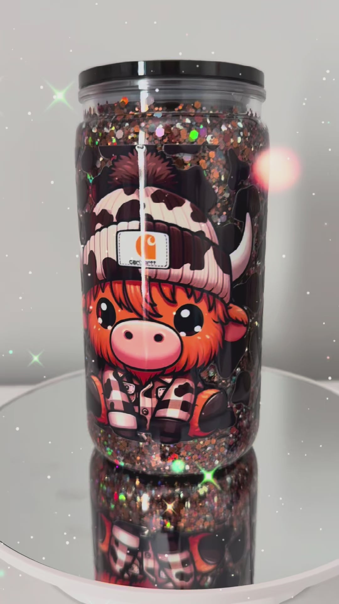 Completed Glitter Snow Globe Tumbler Cow sample only not for sale